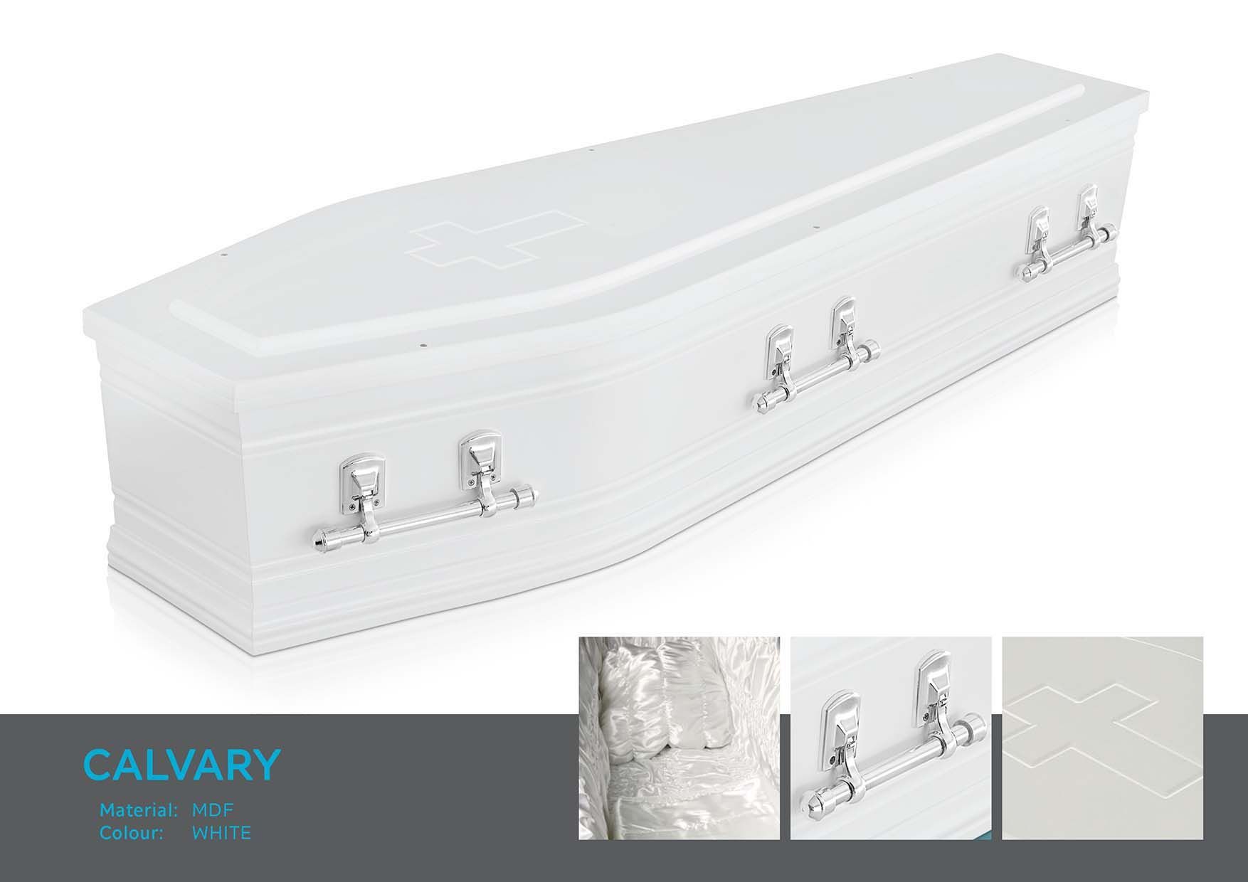 calvary white coffin