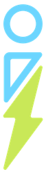 Light blue circle over a light blue triangle over a green lightning bolt.