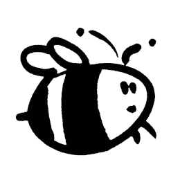 a black and white drawing of a bee on a white background .