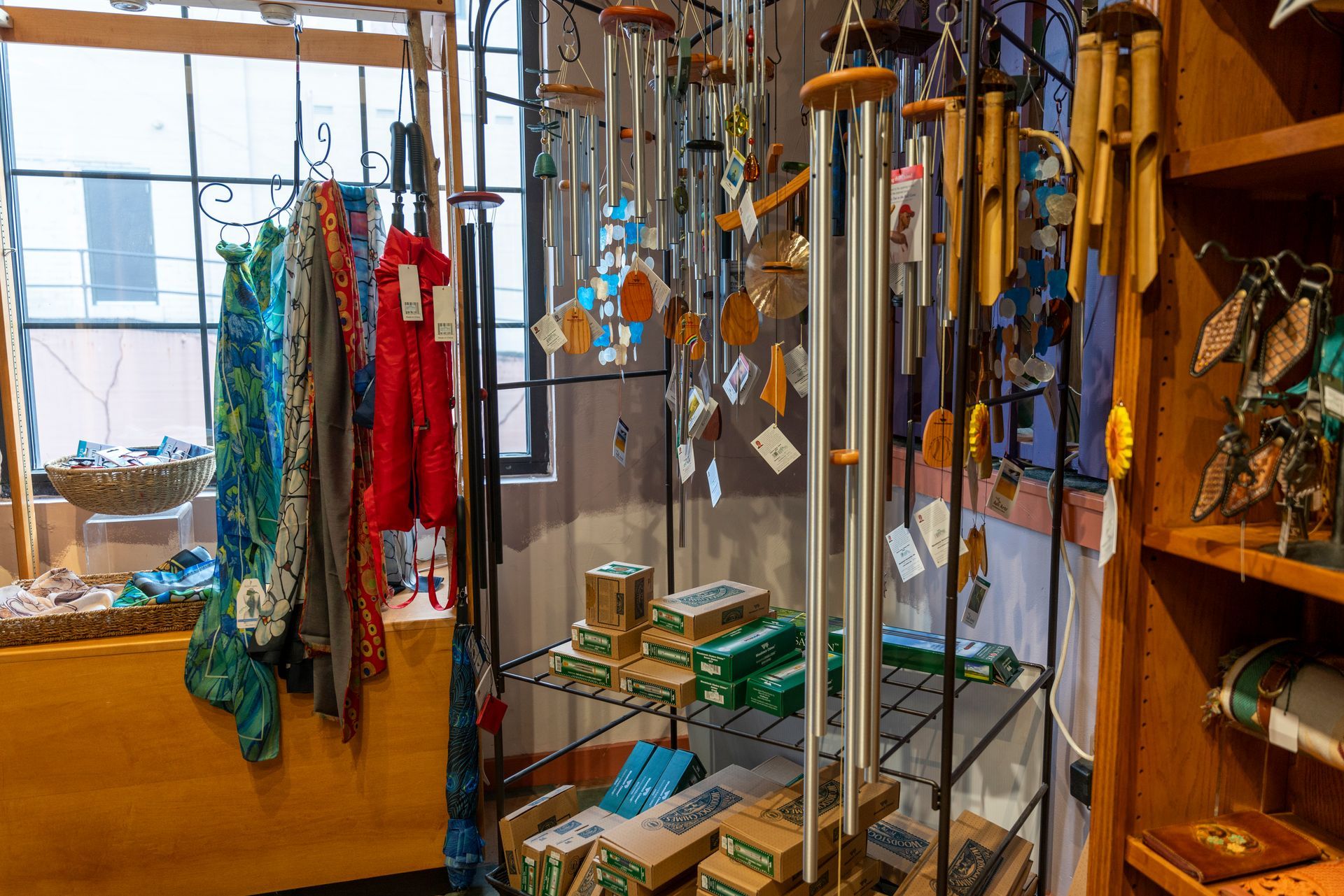A store filled with lots of wind chimes and other items.