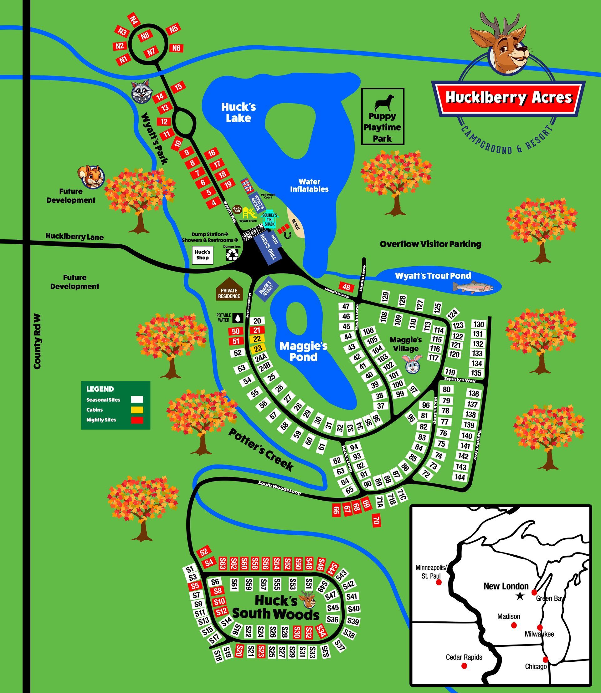 A map of a campground called huckleberry home