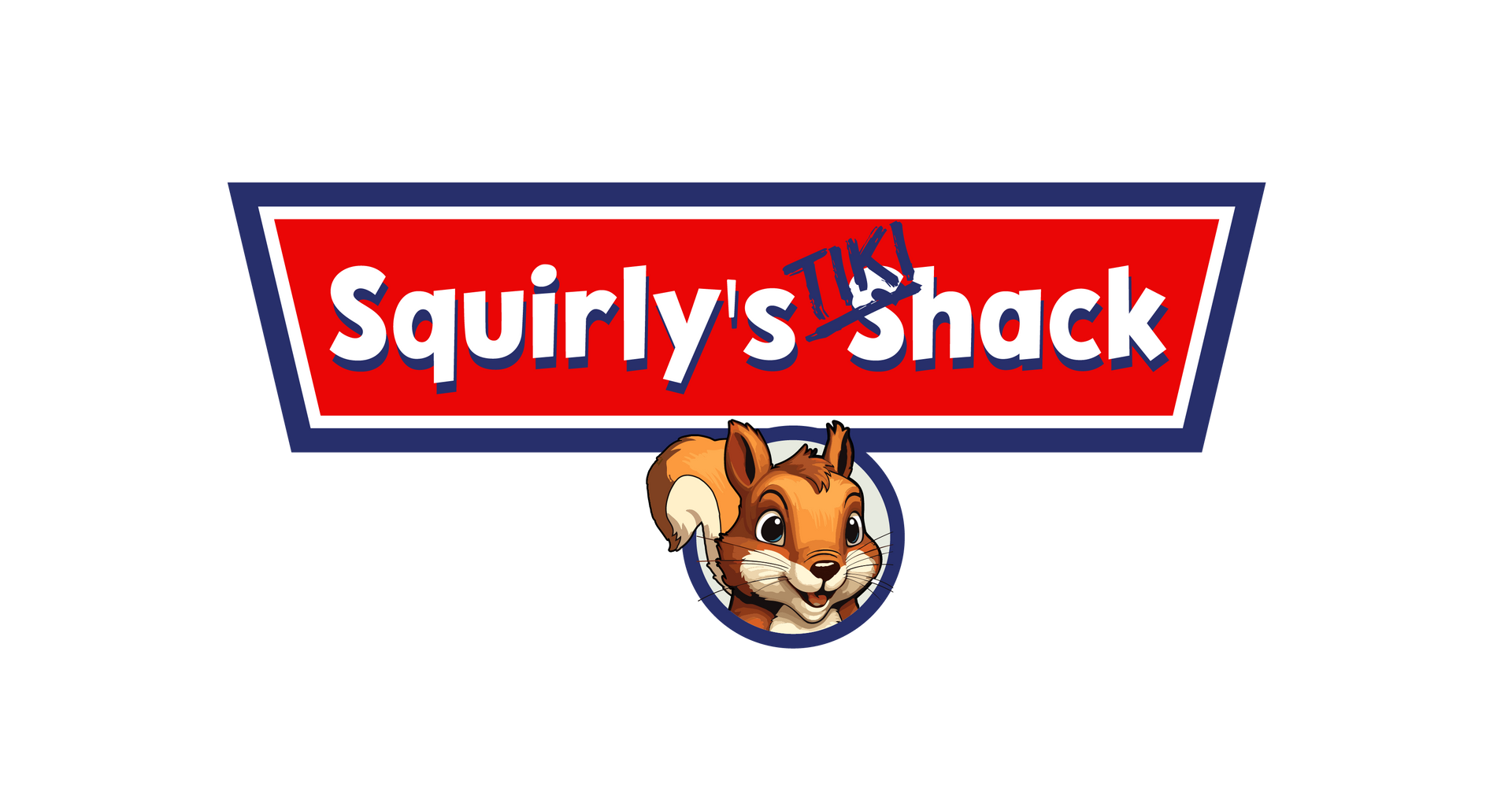 The logo for squirty 's shack has a squirrel on it.