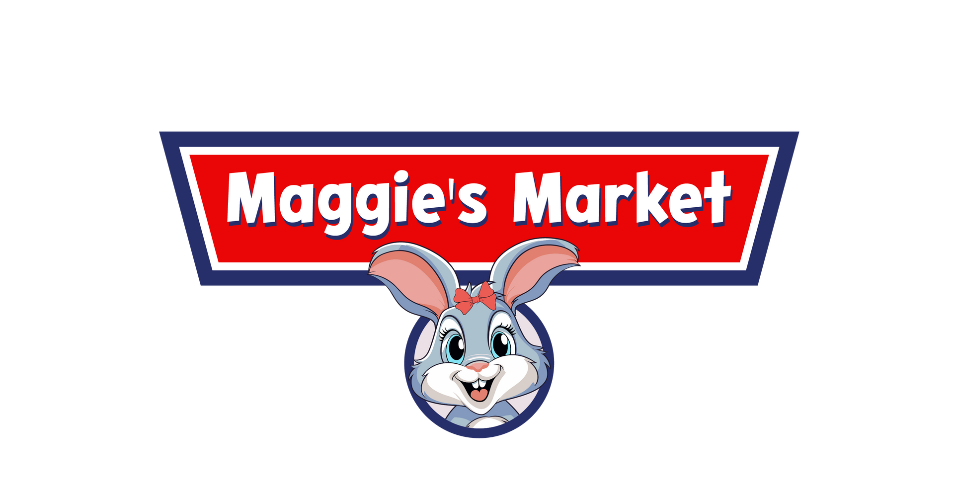 The logo for maggie 's market has a bunny on it.