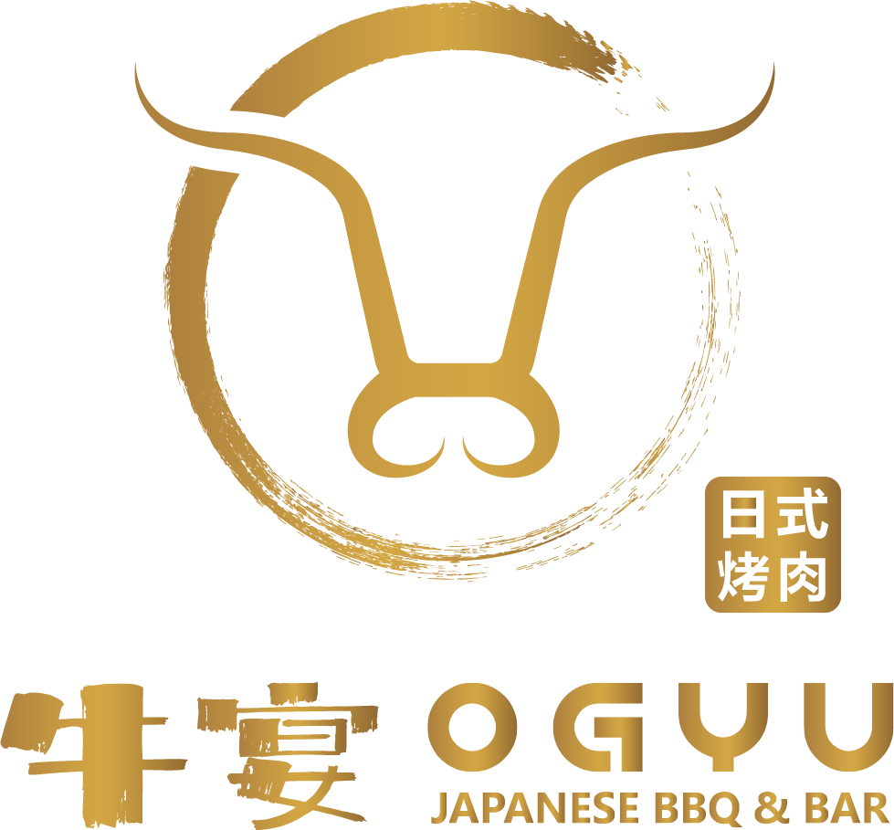 Gold bull logo with “OGYU” and Japanese BBQ & Bar text on a white background