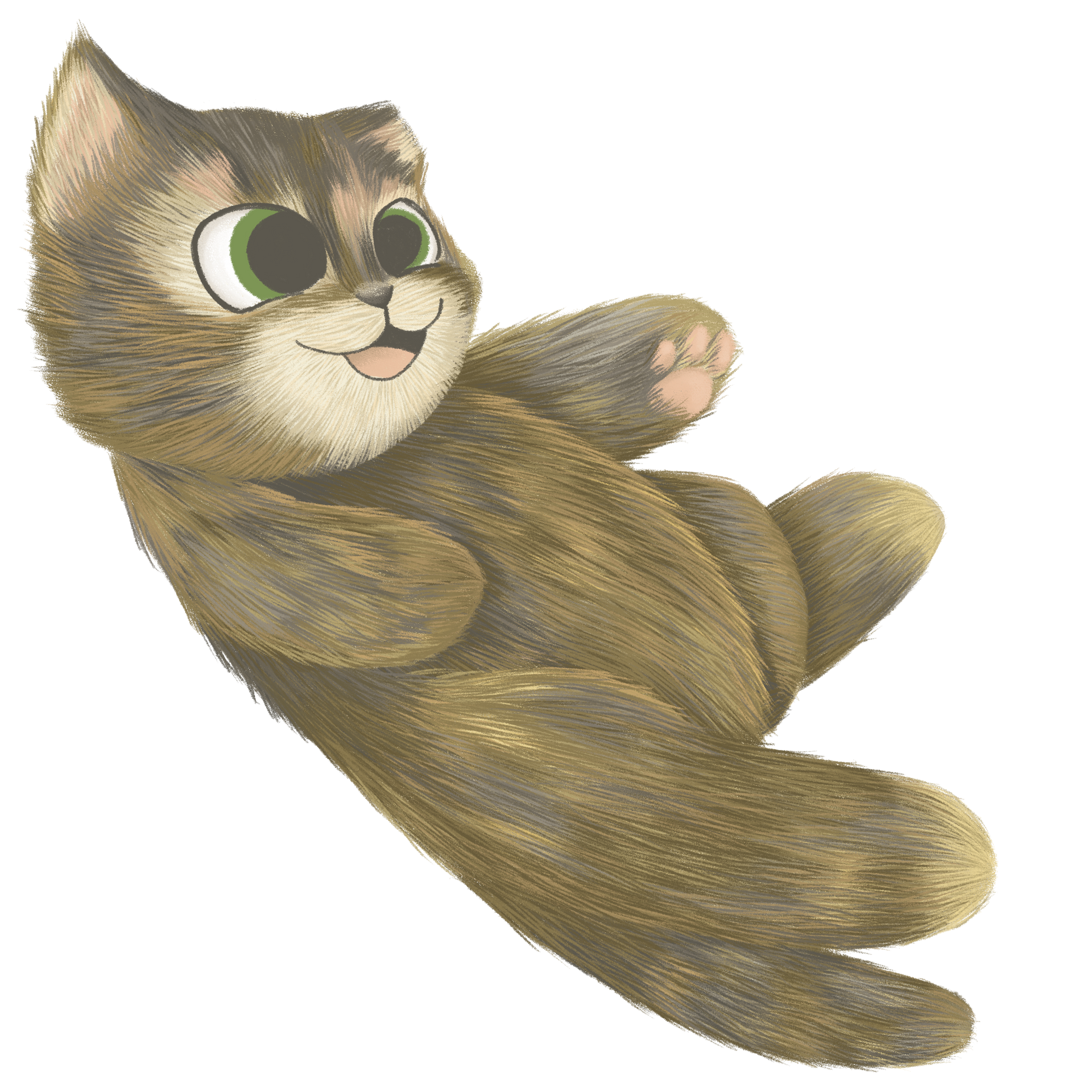 Smiling tabby kitten lying on its back.