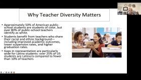 A person is giving a presentation on why teacher diversity matters.