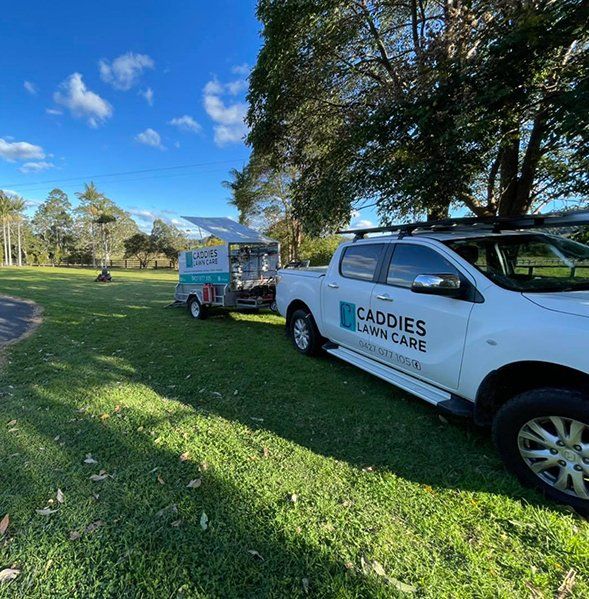 Lawn Care Ute with Trailer — Lawn Care in Coffs Harbour, NSW