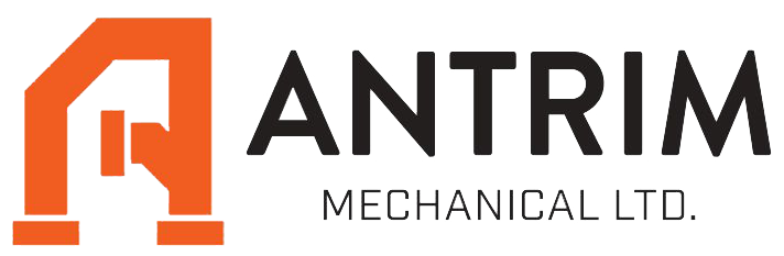 The logo for antrim mechanical ltd. is orange and black