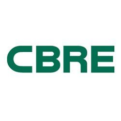 The cbre logo is green and white on a white background.