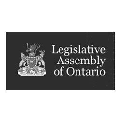 The logo for the legislative assembly of ontario is black and white.