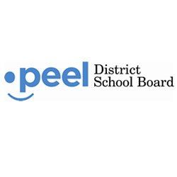 The district school board logo is blue and white with a smiling face.