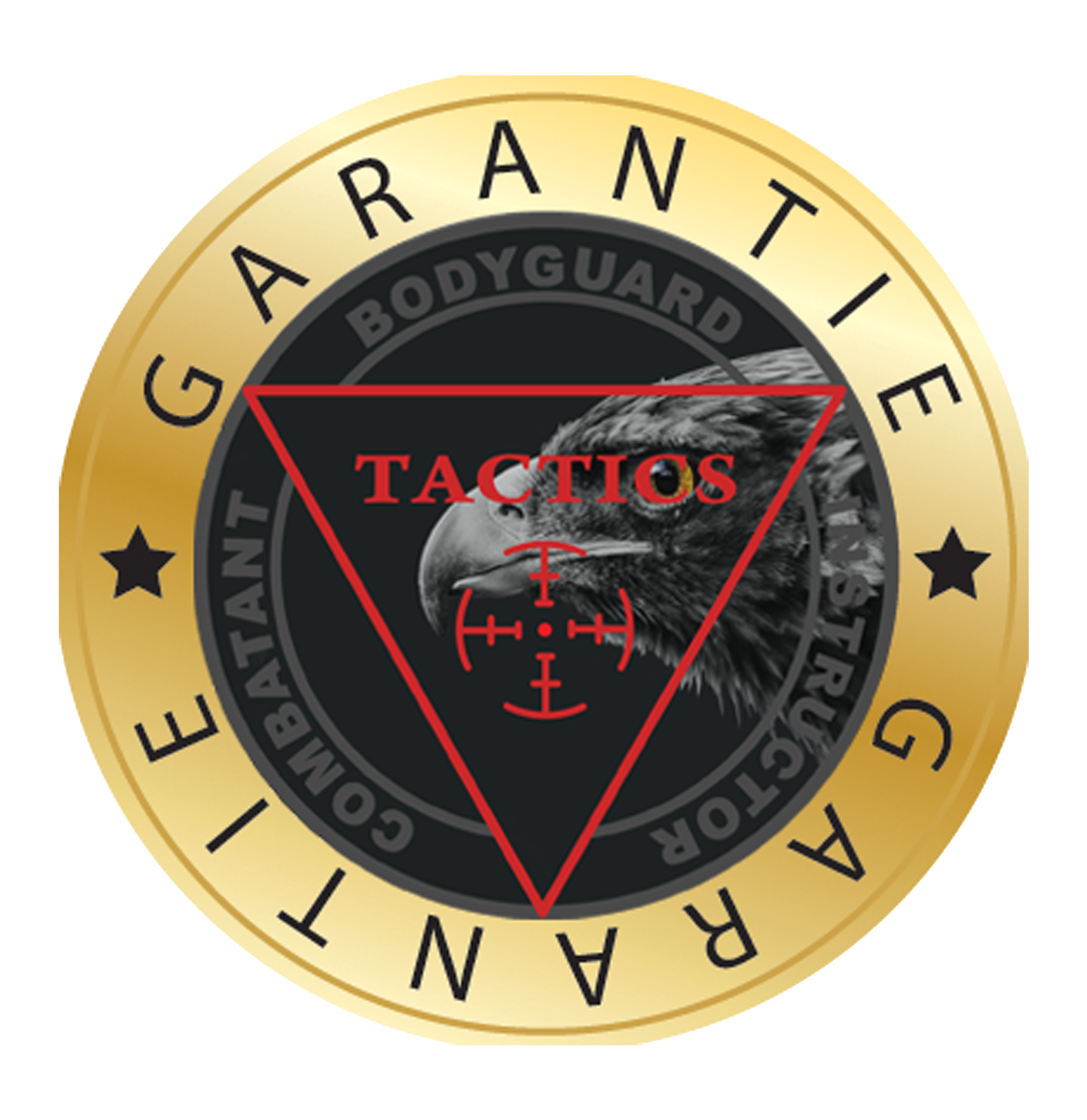 Χρυσό έμβλημα με αετό, κόκκινο τρίγωνο, κείμενο: 