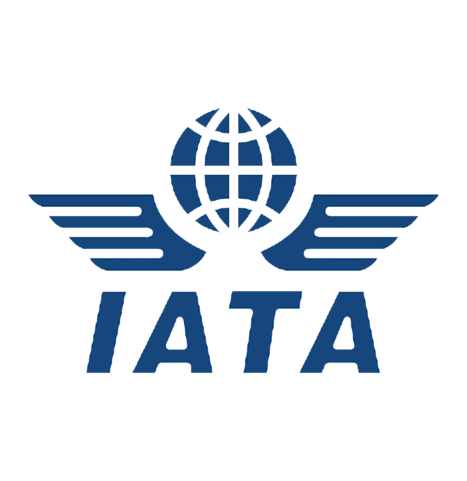 Λογότυπο IATA: μπλε υδρόγειος σφαίρα με φτερά πάνω από το ακρωνύμιο «IATA».