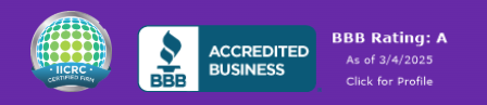 A purple background with a badge that says accredited business