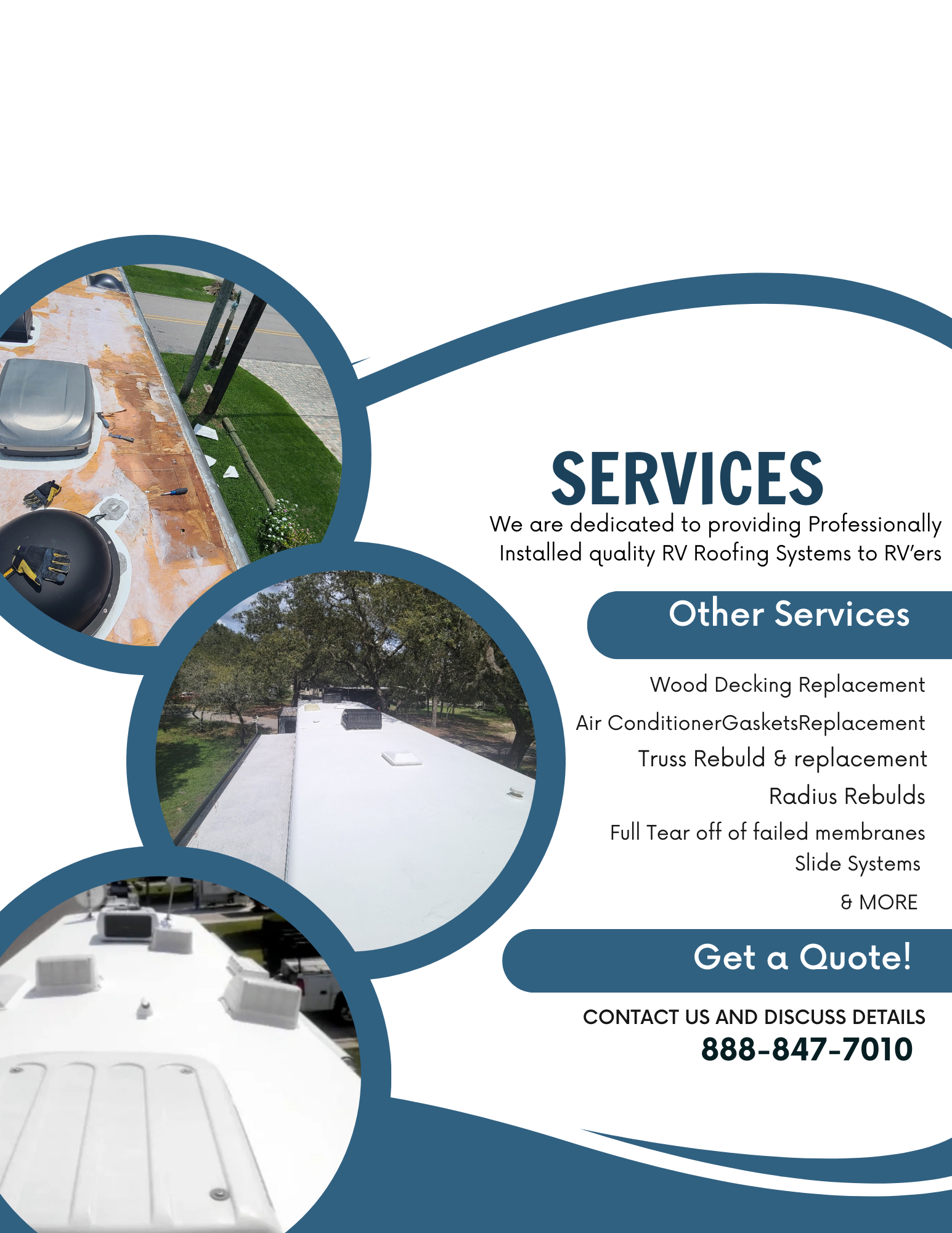 A flyer for a roofing company that offers a variety of services.