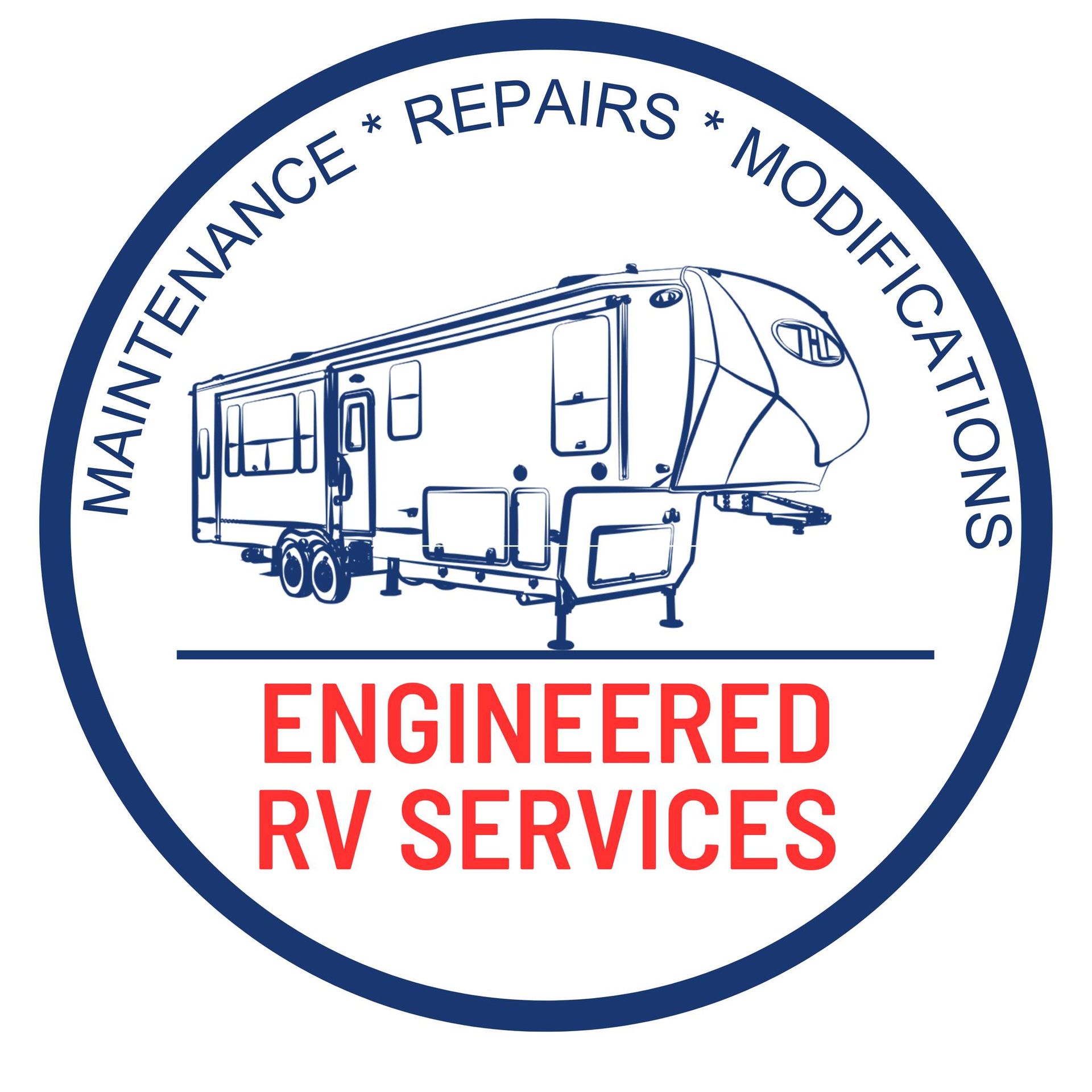 The logo for engineered rv services shows a rv in a blue circle.