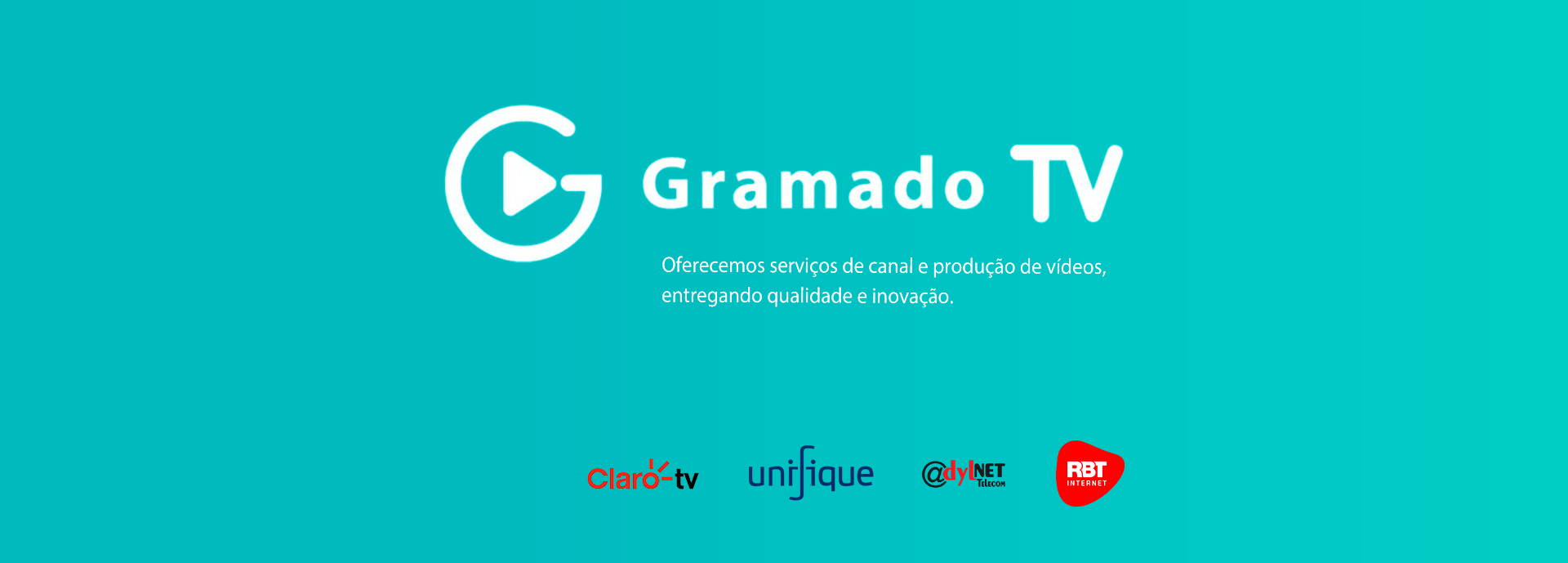 O logotipo da tv Gramado está em um fundo azul.