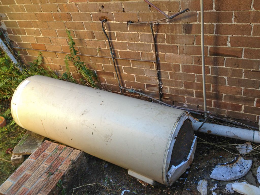 A fallen electric water heater that injured a Wareemba resident