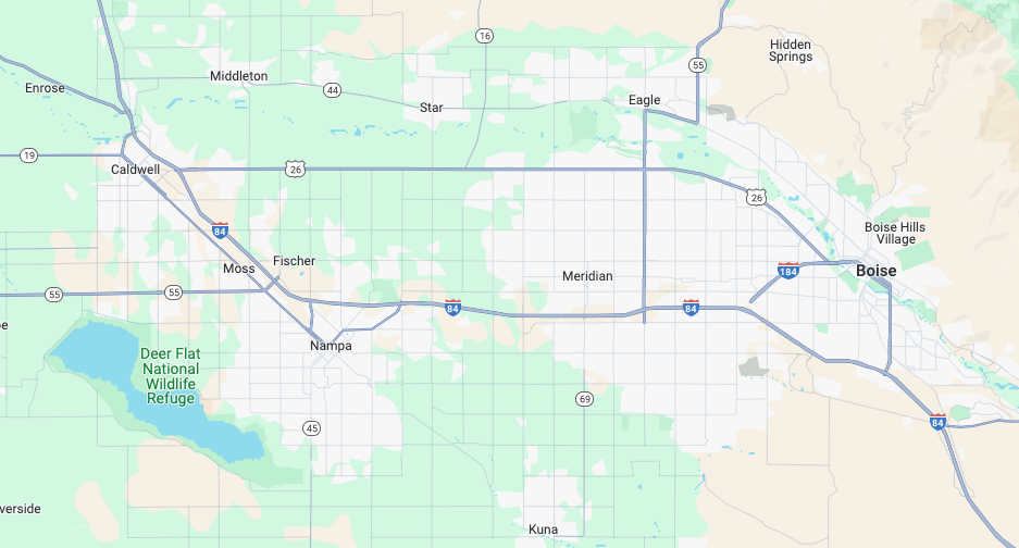 Local area map of Meridian, ID, where Ida Bug Guy does pest control.