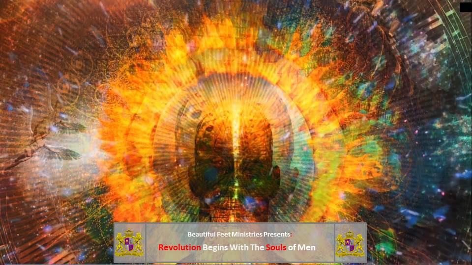 A colorful painting of a skull with a light coming out of it.