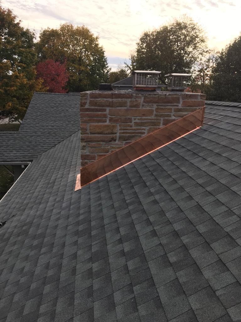 Side View of Chimney with Copper — Burlington, NJ — AD Roofer Siding & Gutters