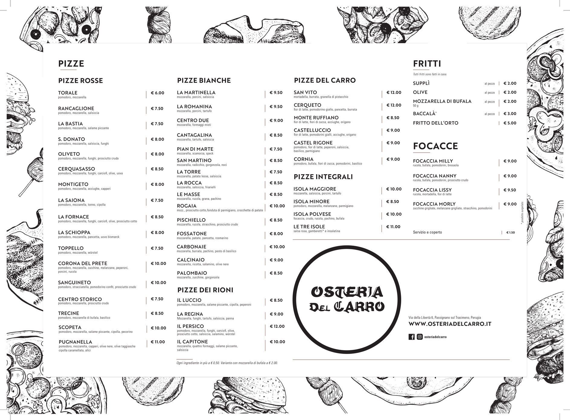 menu pizzeria