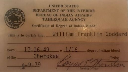 A united states department of the interior bureau of indian affairs certificate of degree of indian blood