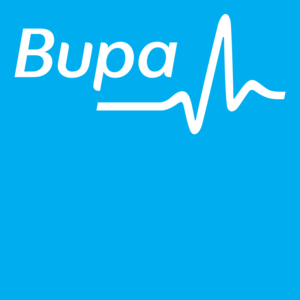 A blue background with the word bupa on it