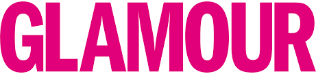 The word glamour is written in pink letters on a white background.