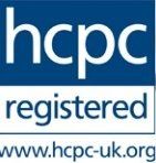 The logo for hcpc registered is blue and white.