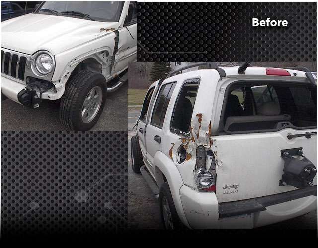 Damaged White Jeep - Auto Body Repair in Palmer, MA