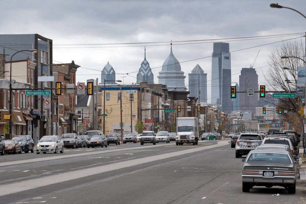 A view of Center City from Girard Ave, in Fishtown