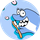 A cartoon shark is brushing its teeth with a toothbrush.