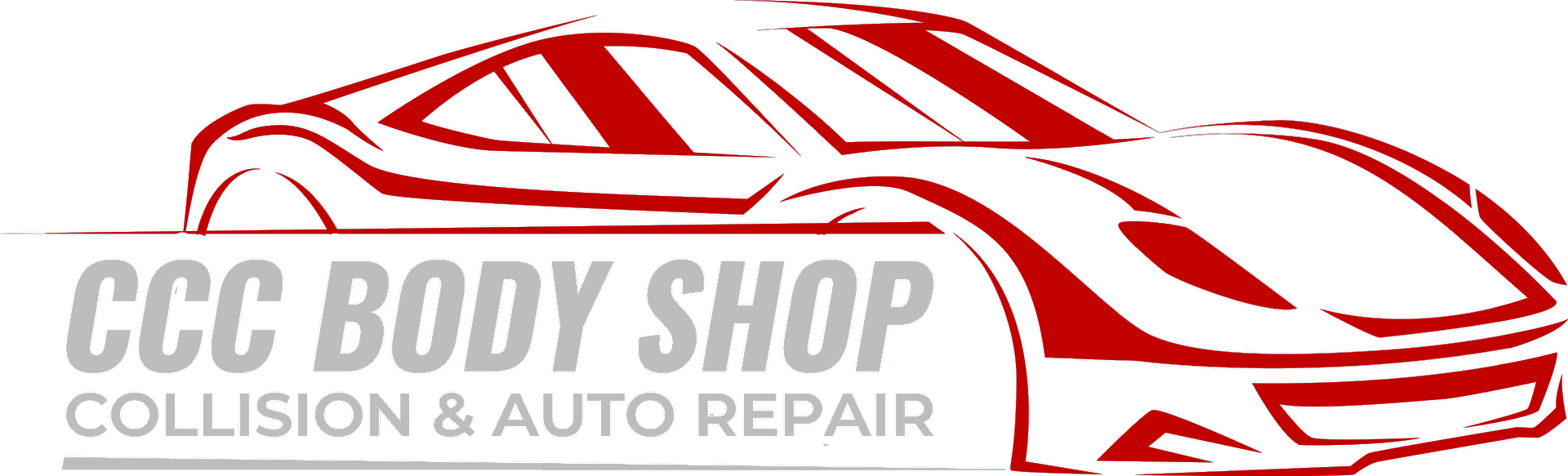 A red outline of a sports car above the gray text