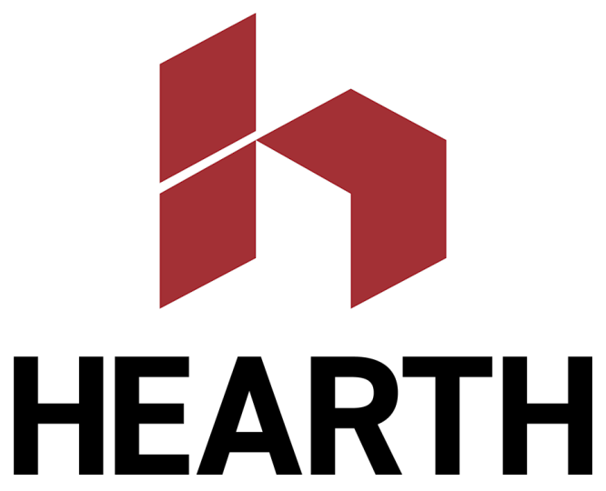 Red and white logo with the word 