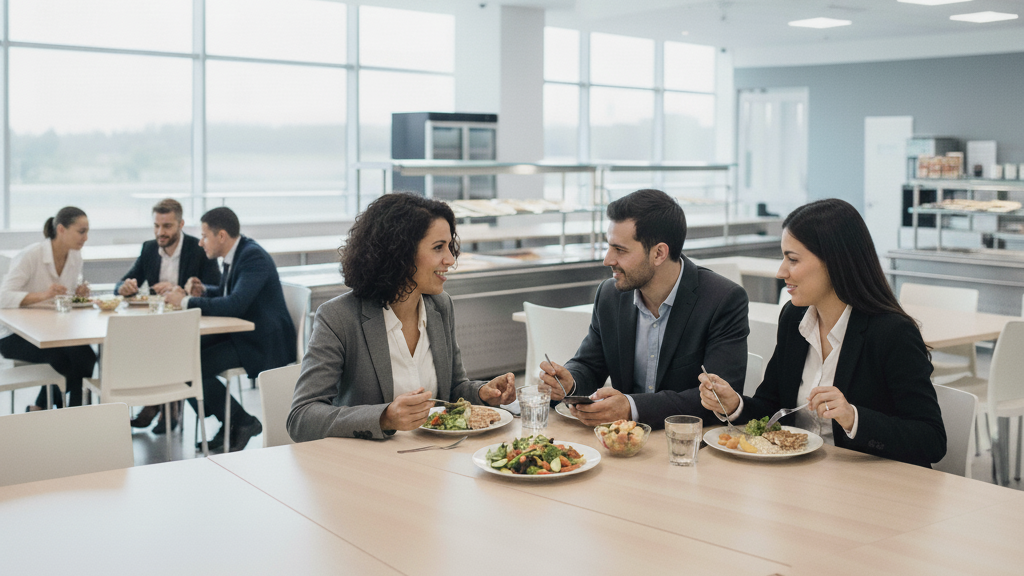  pessoas almoçando juntas no trabalho 