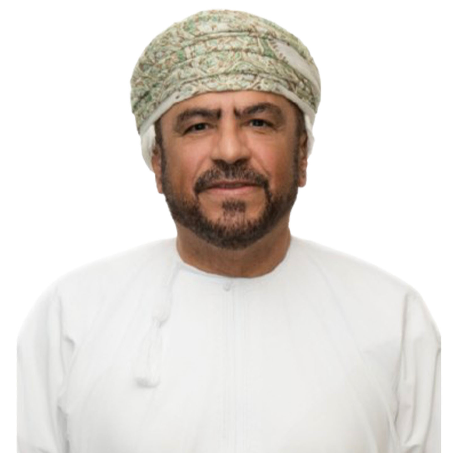 Man in traditional Omani clothing, wearing a turban, looking at the camera.