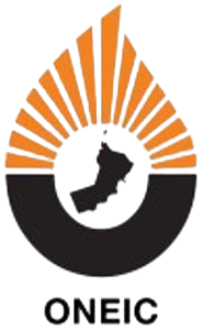 Logo of ONEIC featuring Oman map silhouette within an orange sunburst and black droplet shape.