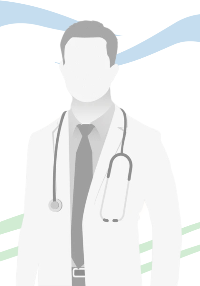A silhouette of a doctor with a stethoscope around his neck.