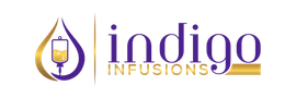 the logo for indigo infusions is purple and gold .