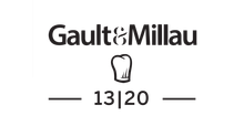 Een zwart-wit logo voor Gault & Millau op een witte achtergrond.