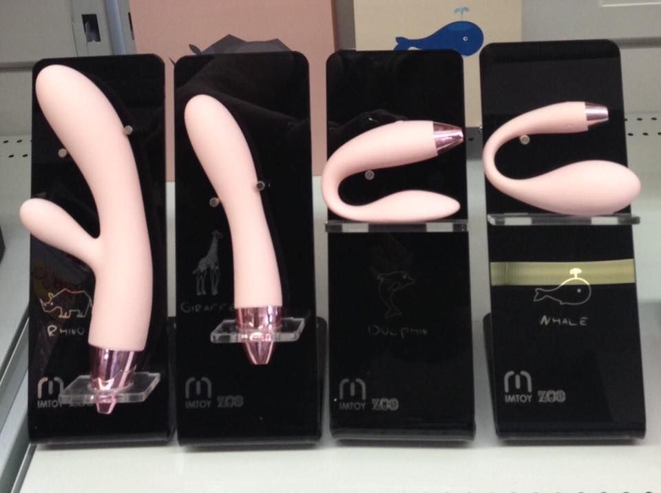 Four Light Pink Silicone Sex Toys Displayed on Individual Black Stands — A Bit Cheeky The Adult Store In Lismore, NSW