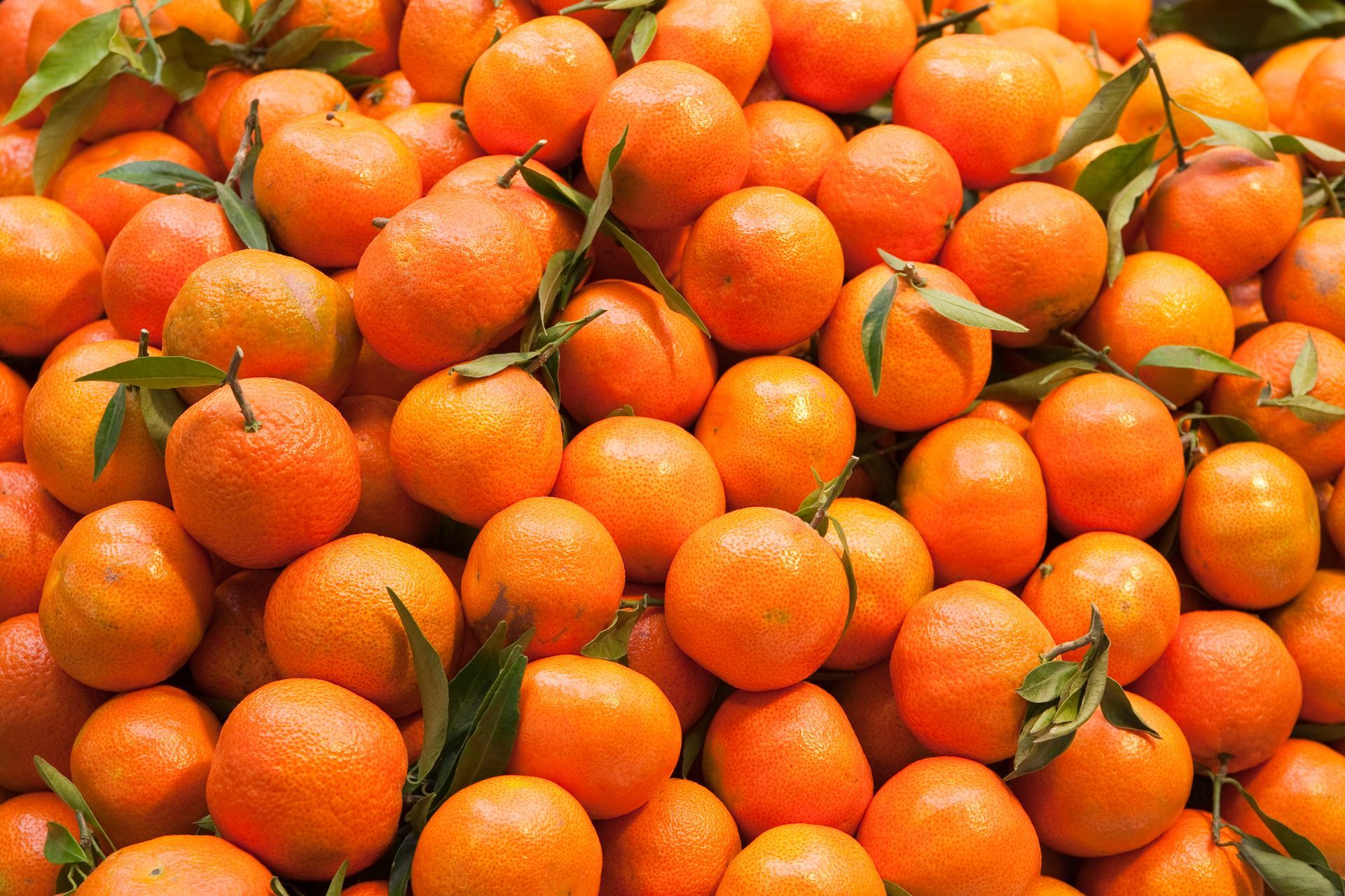 Un mucchio di arance con foglie sopra