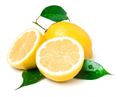Un mazzo di limoni con foglie verdi su uno sfondo bianco