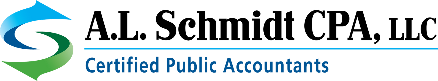 Logo for A.L. Schmidt CPA, LLC, with a green and blue curved design and the text "Certified Public Accountants".