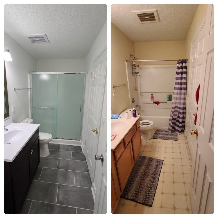 A before and after photo of a bathroom