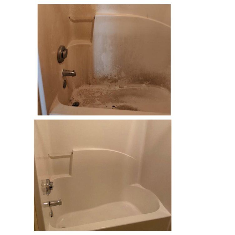 A before and after picture of a bathtub in a bathroom.