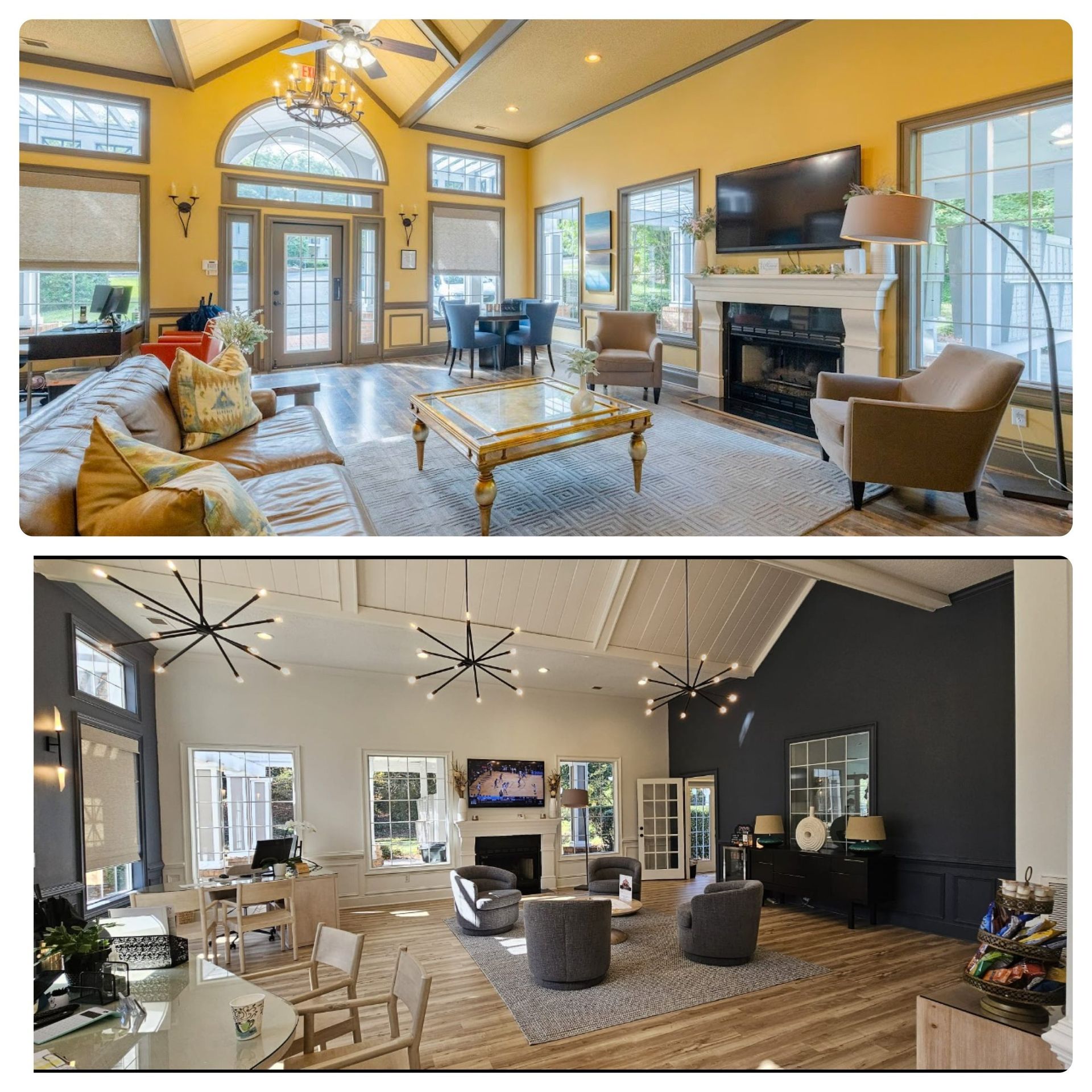 A living room and a dining room in a house