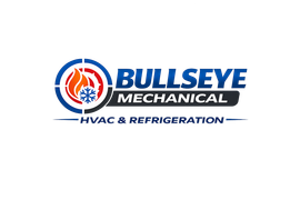 Logo for Bullseye Mechanical with a central bullseye graphic containing a flame and snowflake, and company name below.