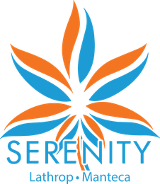 A blue and orange logo for serenity lathrop manteca